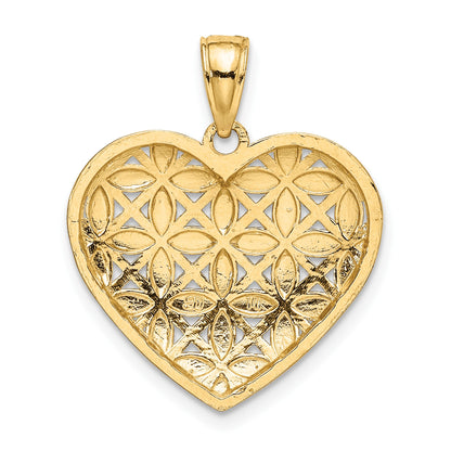 14k and White Rhodium Diamond-cut Leaves In Heart Charm
