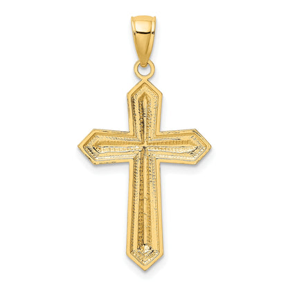 14K and White Rhodium Center Diamond-cut Cross Charm