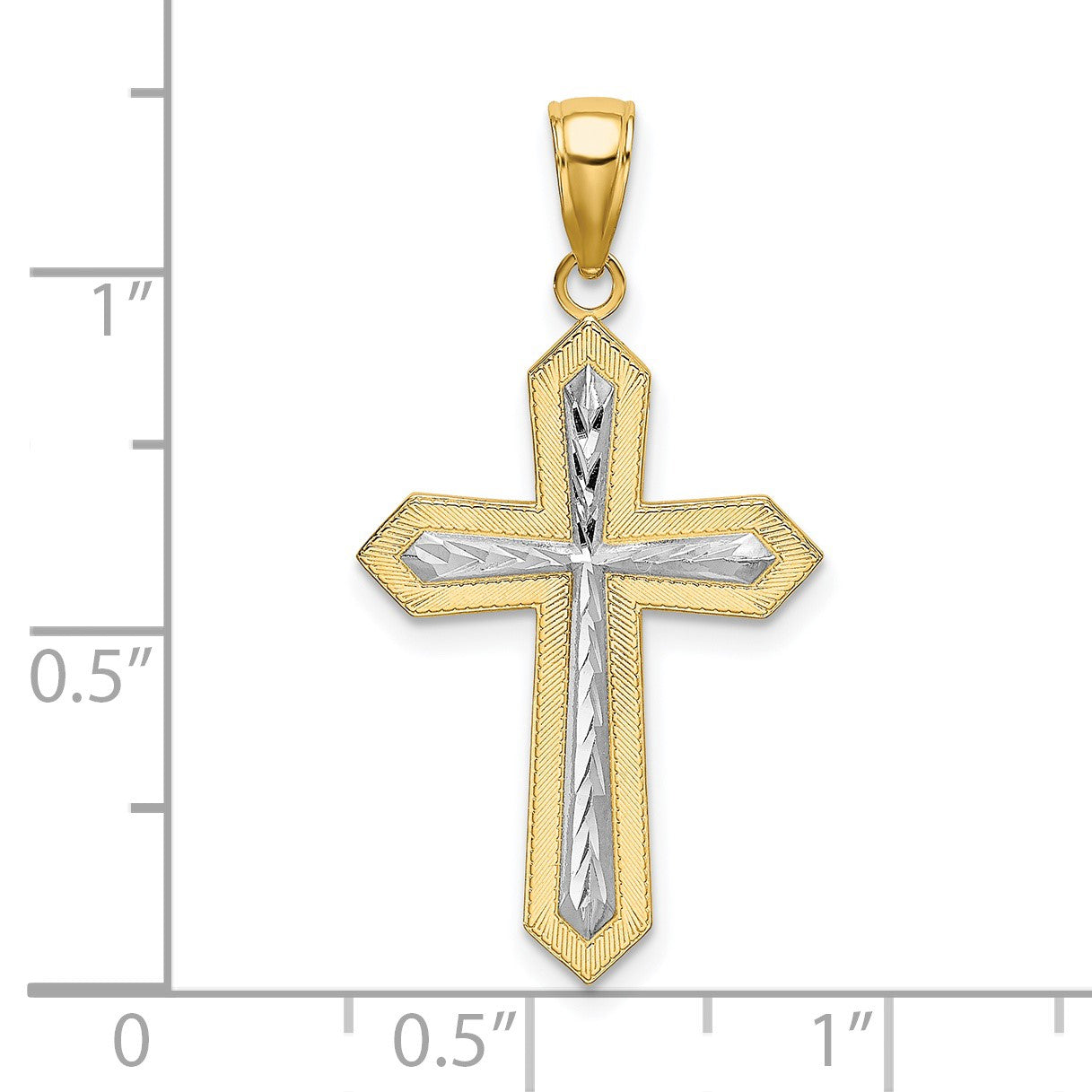 14K and White Rhodium Center Diamond-cut Cross Charm