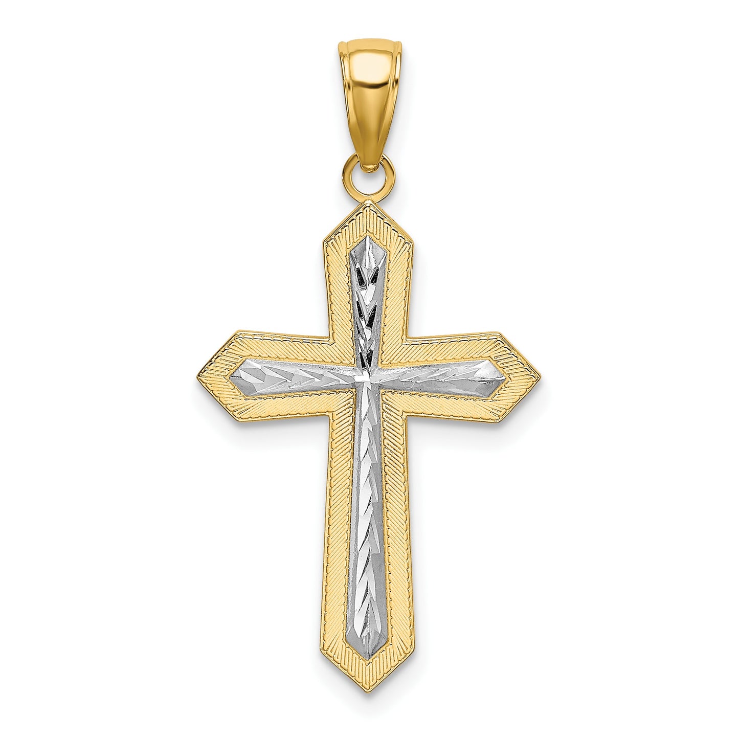 14K and White Rhodium Center Diamond-cut Cross Charm