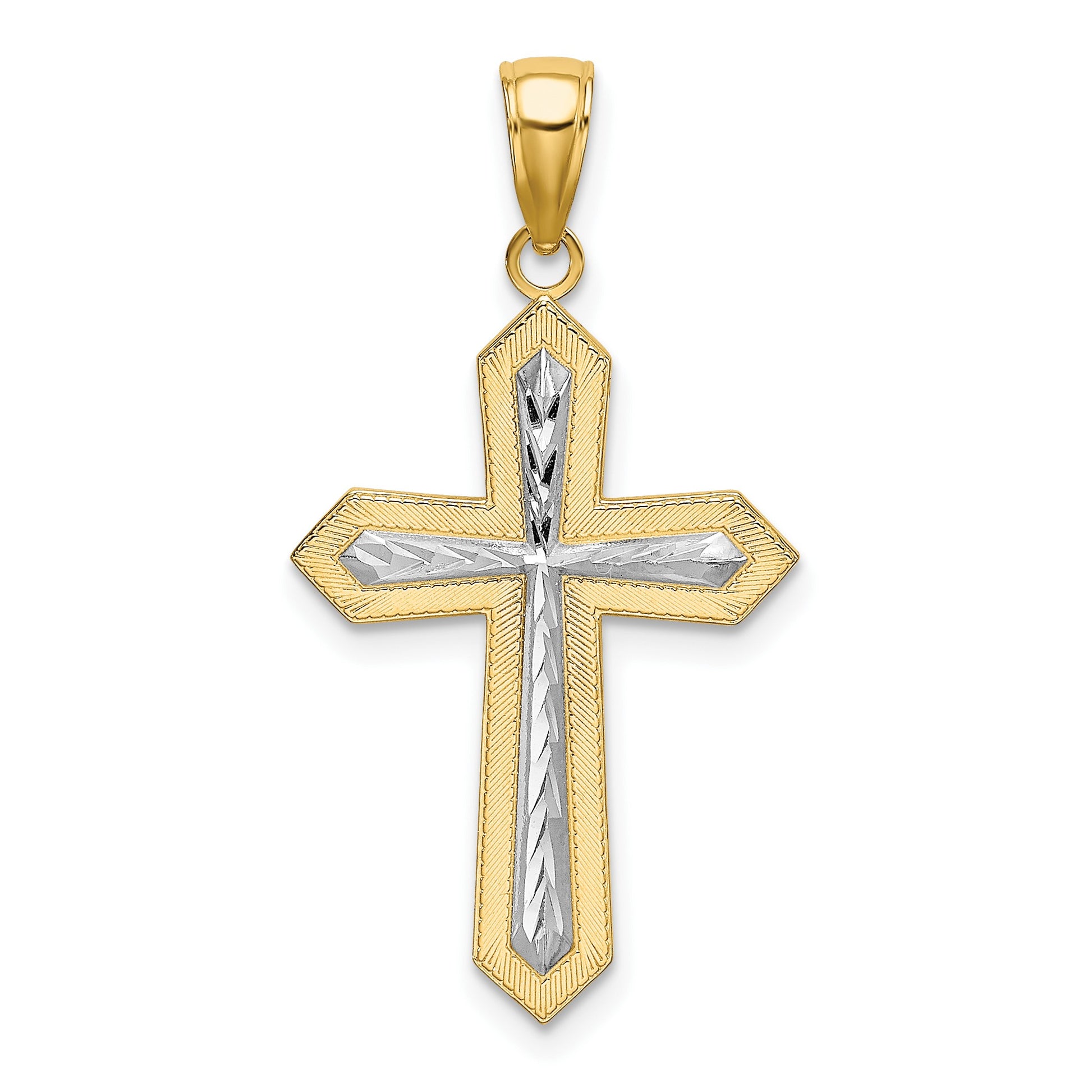 14K and White Rhodium Center Diamond-cut Cross Charm