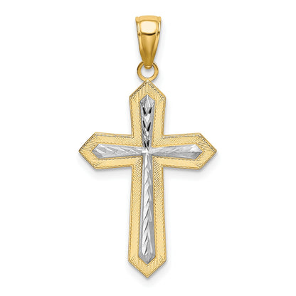 14K and White Rhodium Center Diamond-cut Cross Charm