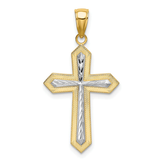 14K and White Rhodium Center Diamond-cut Cross Charm