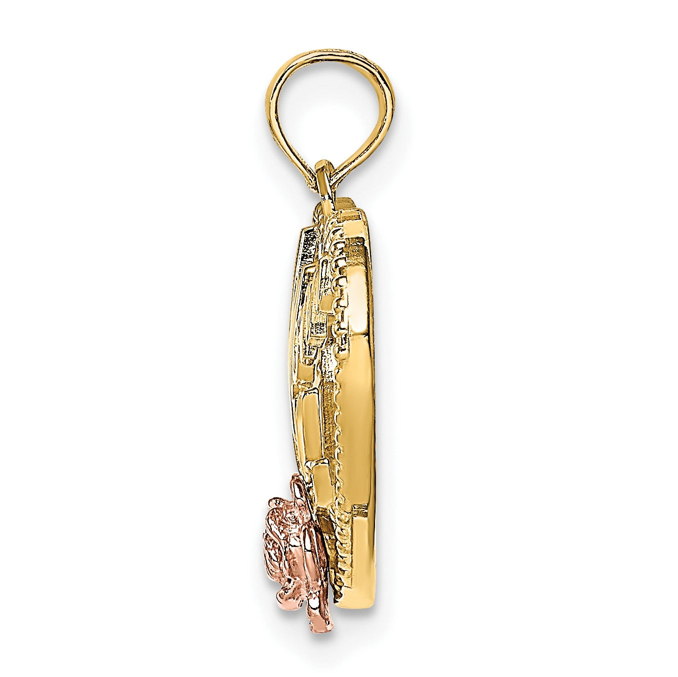 14k Two-tone with White Rhodium Textured #1 Mom Heart Charm