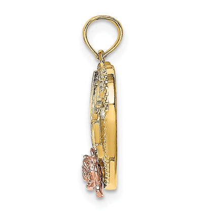 14k Two-tone with White Rhodium Textured #1 Mom Heart Charm
