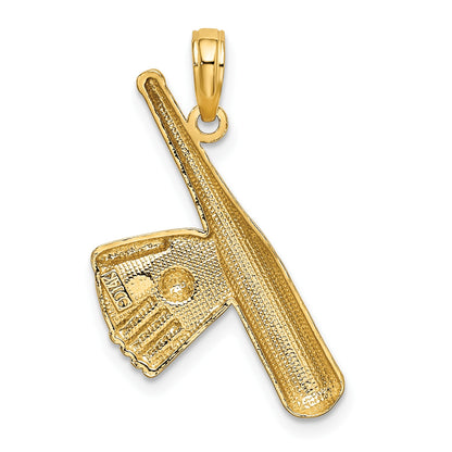 14K Baseball Bat With White Rhodium Ball Charm