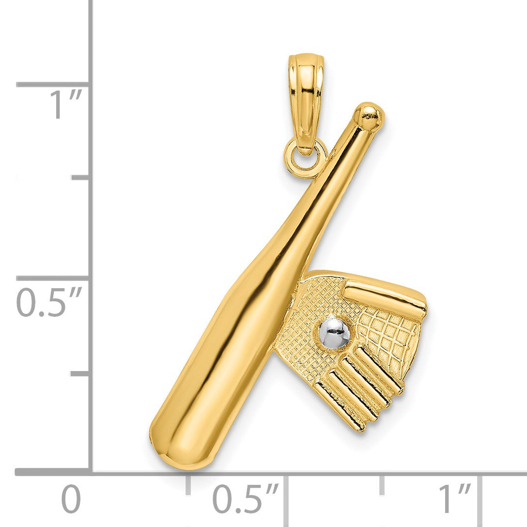 14K Baseball Bat With White Rhodium Ball Charm