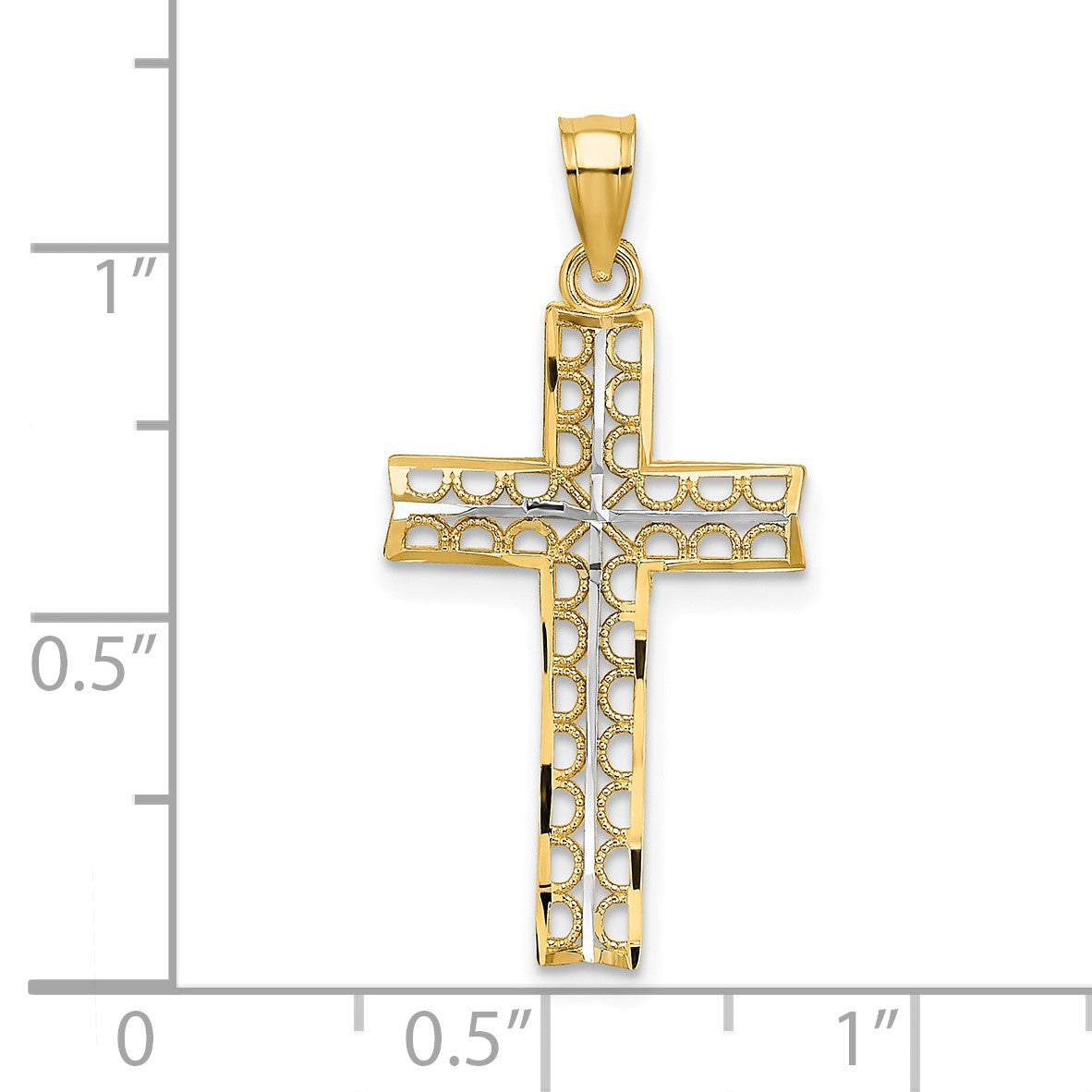 14K and White Rhodium Cross Charm
