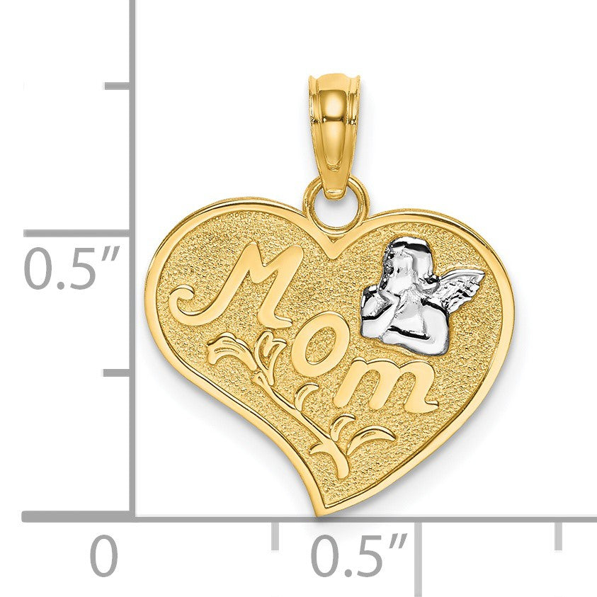 14k with White Rhodium MOM and Angel Heart Charm
