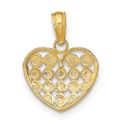 14k and White Rhodium Diamond-cut Heart Charm