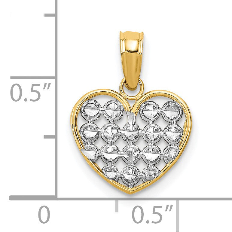 14k and White Rhodium Diamond-cut Heart Charm