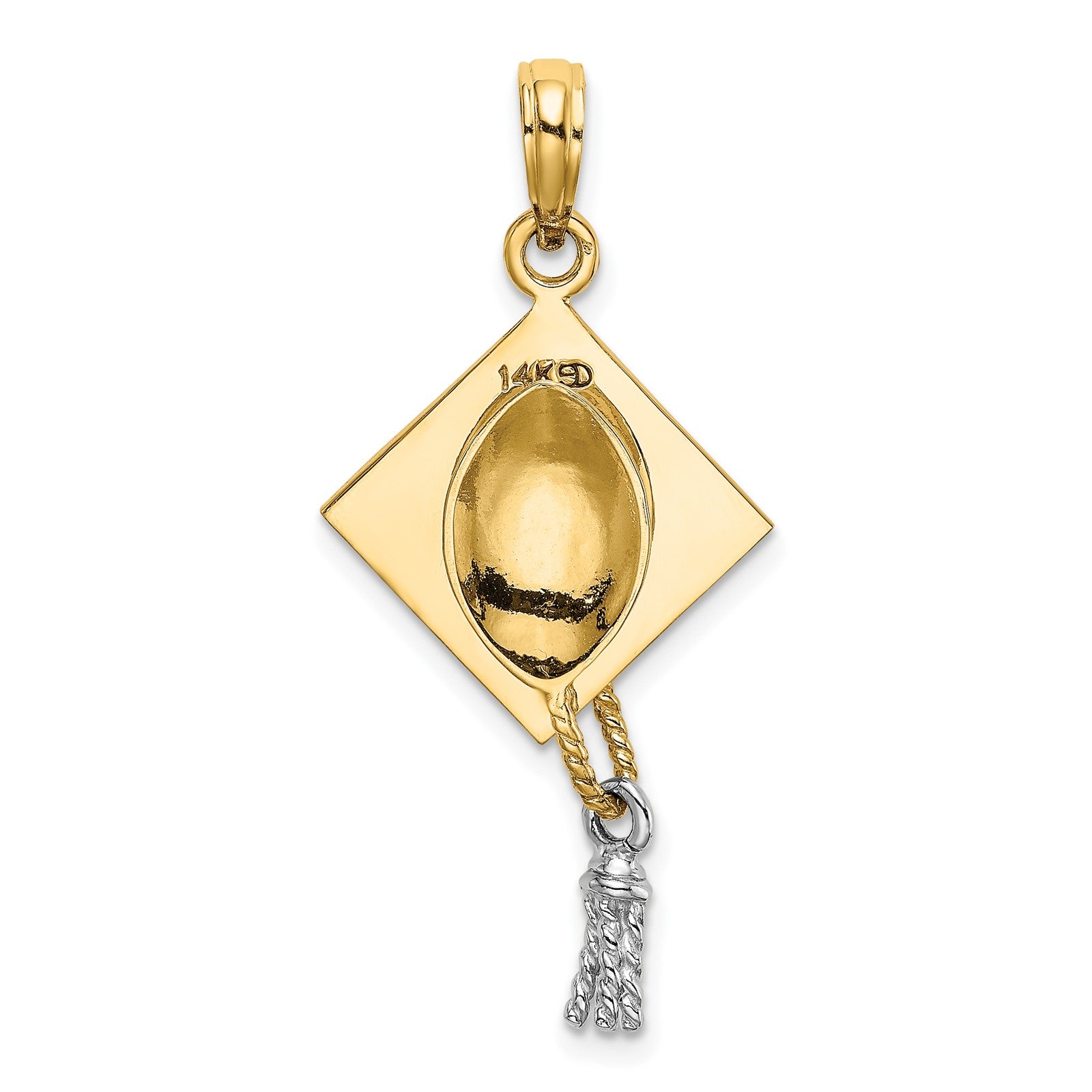 14k 3-D Graduation Cap with White Rhodium Moveable Tassel Charm