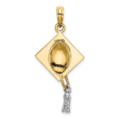 14k 3-D Graduation Cap with White Rhodium Moveable Tassel Charm