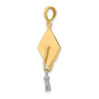 14k 3-D Graduation Cap with White Rhodium Moveable Tassel Charm