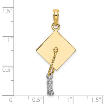 14k 3-D Graduation Cap with White Rhodium Moveable Tassel Charm