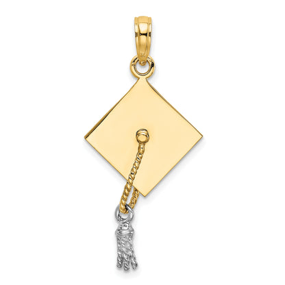 14k 3-D Graduation Cap with White Rhodium Moveable Tassel Charm