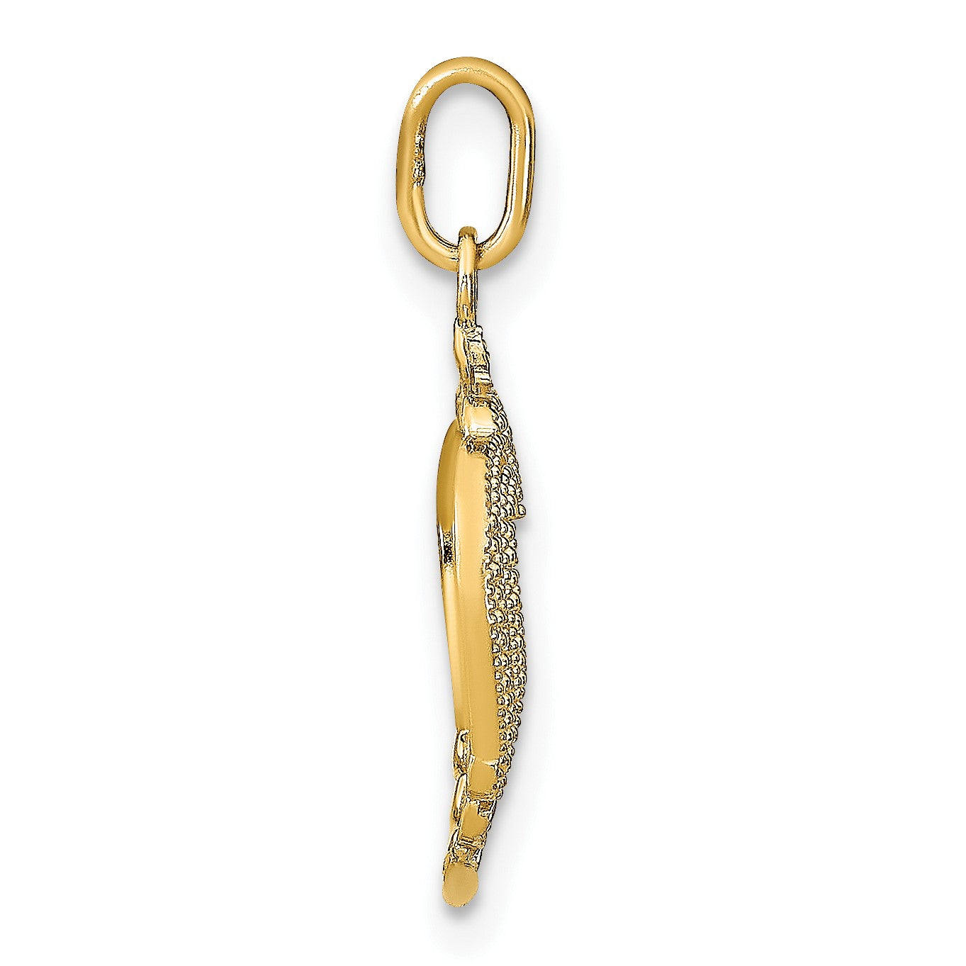 14k and White Rhodium Diamond-cut Textured Heart Charm