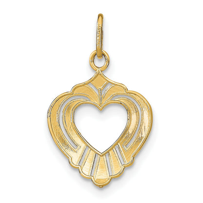 14k and White Rhodium Diamond-cut Textured Heart Charm