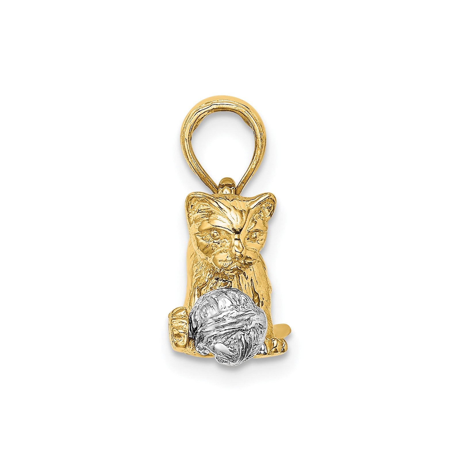 14k Two-Tone 3-D Cat Playing with Moveable Ball Charm
