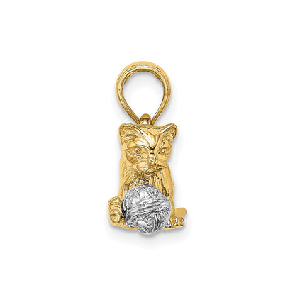 14k Two-Tone 3-D Cat Playing with Moveable Ball Charm