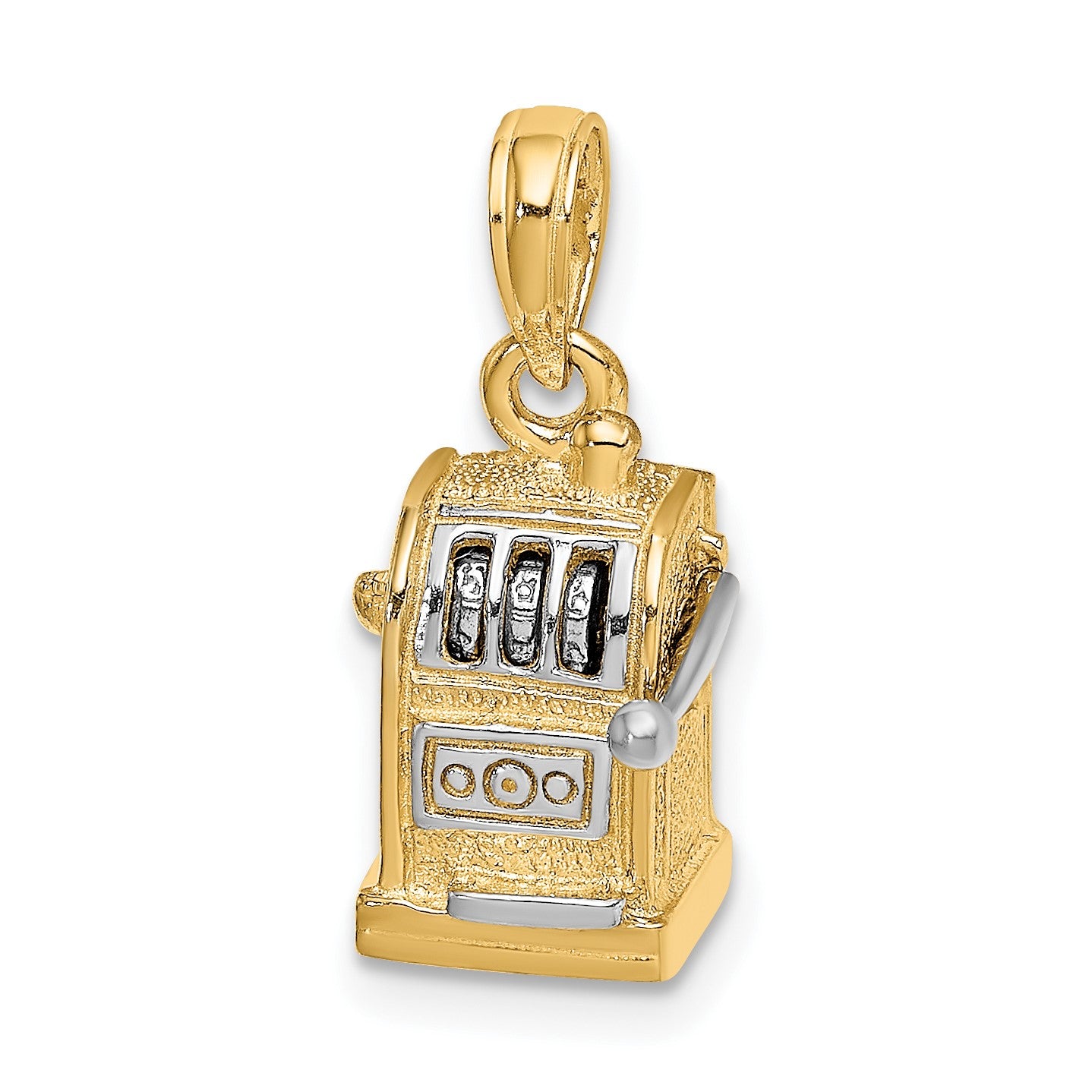 14k and White Rhodium 3-D Slot Machine with Moveable Handle Charm