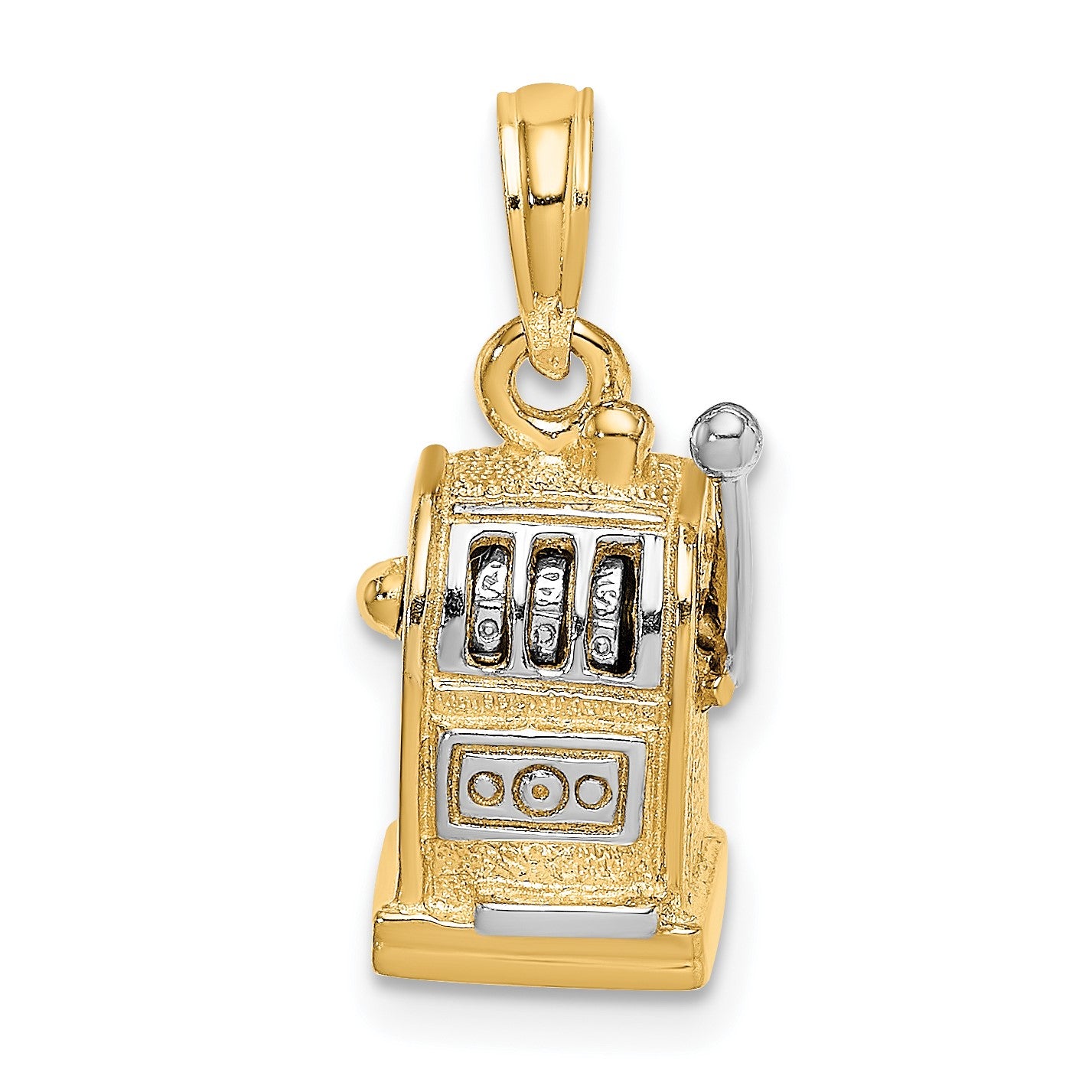 14k and White Rhodium 3-D Slot Machine with Moveable Handle Charm