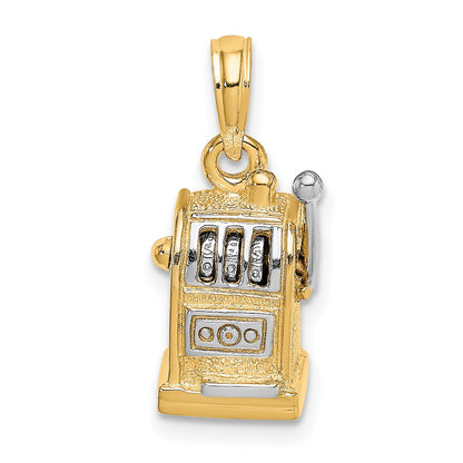 14k and White Rhodium 3-D Slot Machine with Moveable Handle Charm