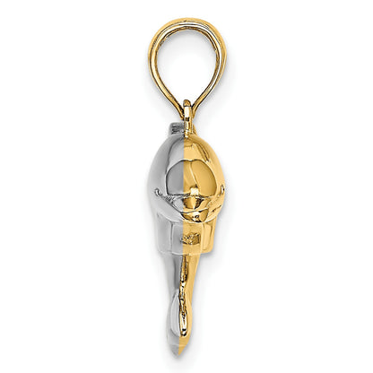 14k and White Rhodium 3-D Reversible Puffed Dolphin Charm