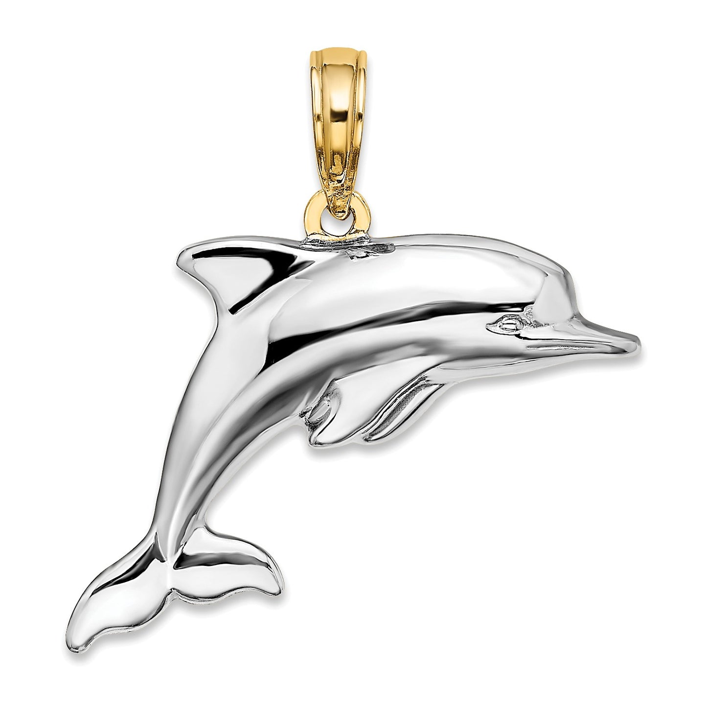 14k and White Rhodium 3-D Reversible Puffed Dolphin Charm