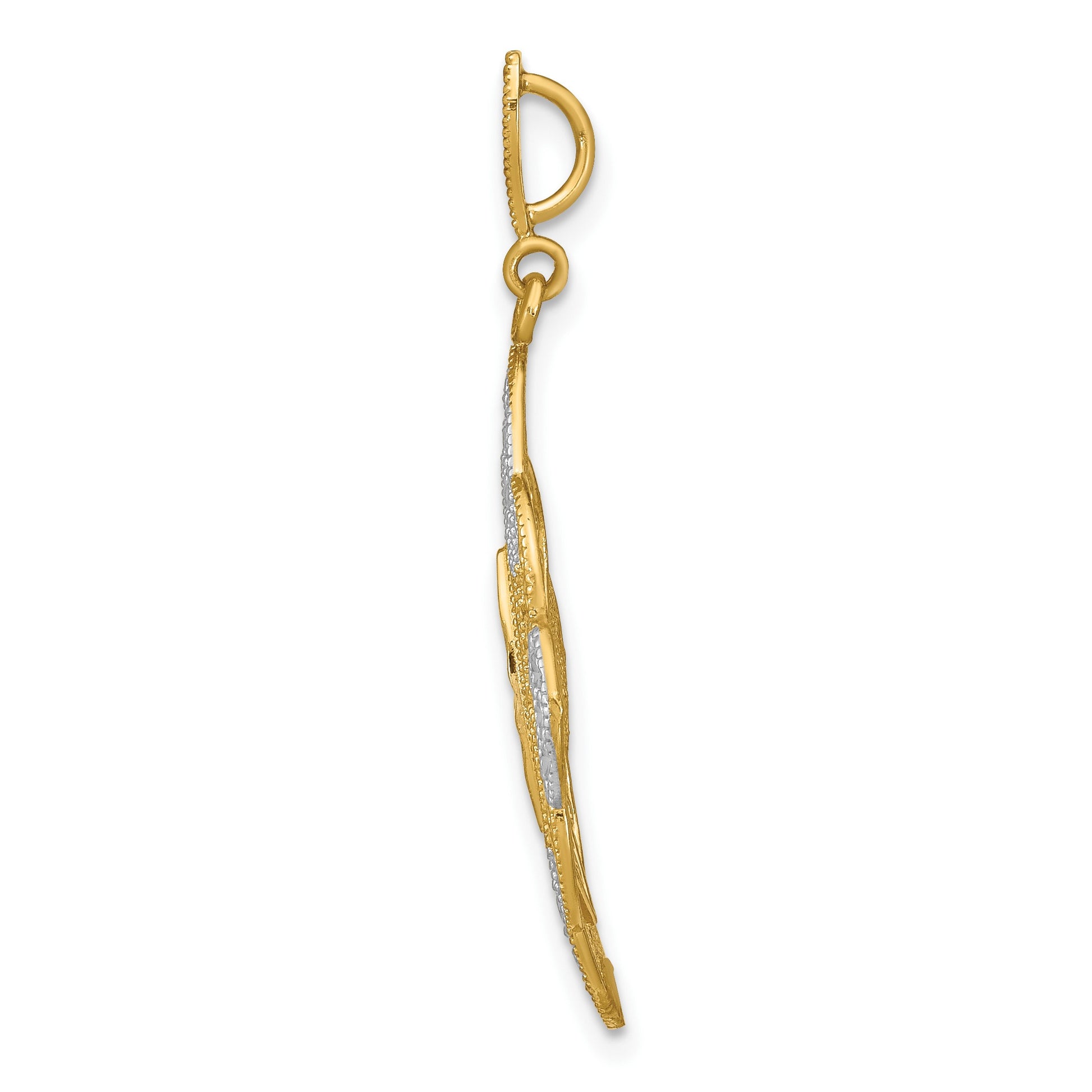 14k and White Rhodium Diamond-cut Filigree Oval Charm