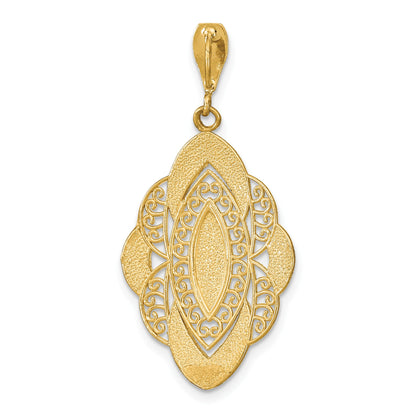 14k and White Rhodium Diamond-cut Filigree Oval Charm