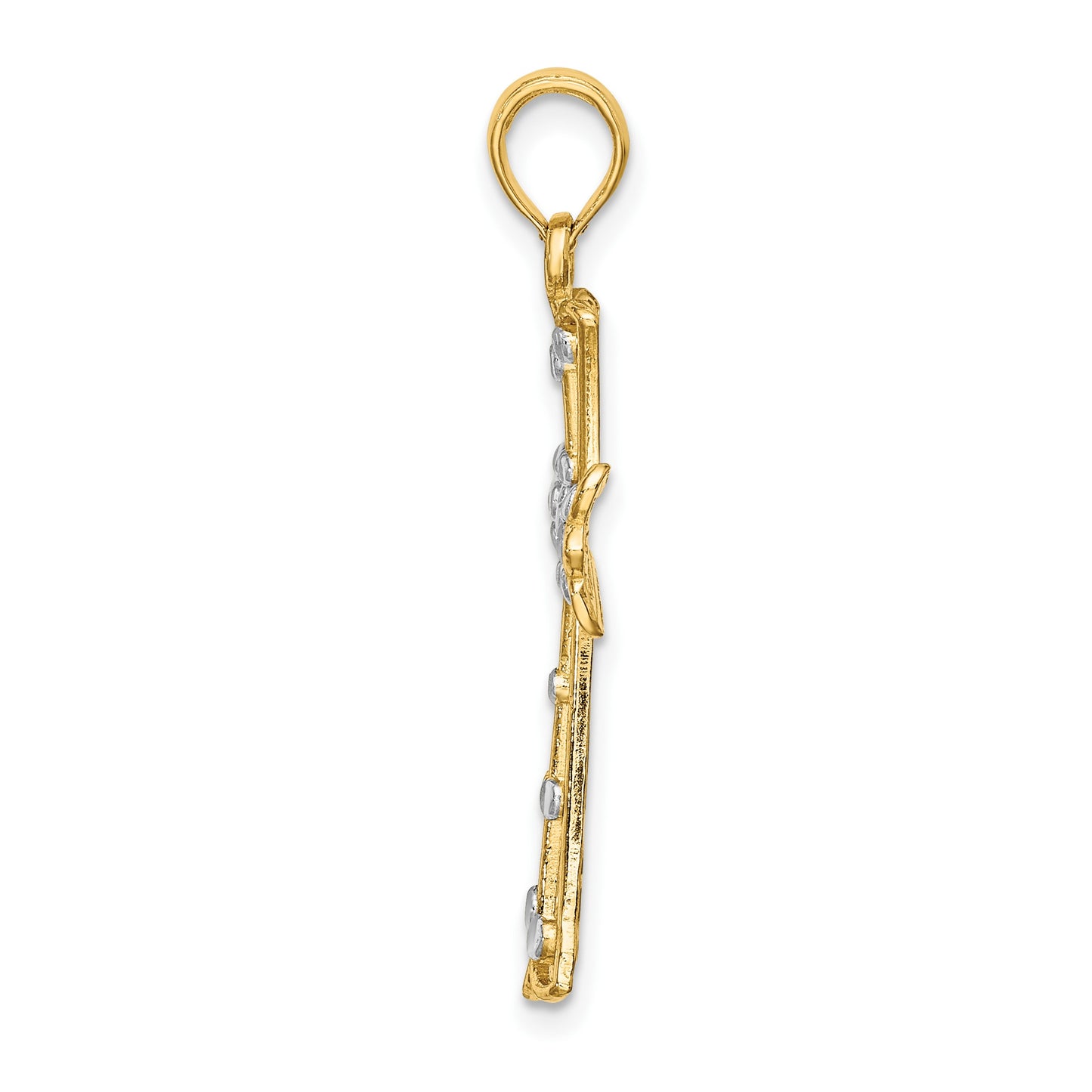 14K and White Rhodium Diamond-cut Cross Charm