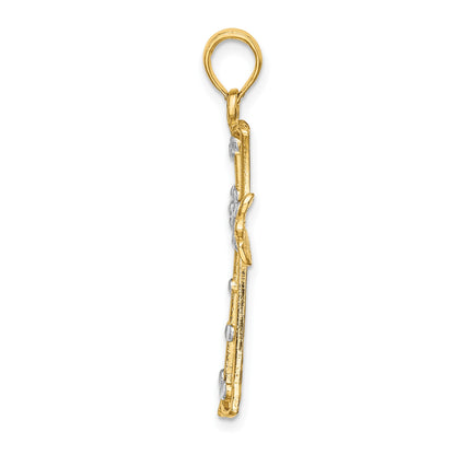 14K and White Rhodium Diamond-cut Cross Charm