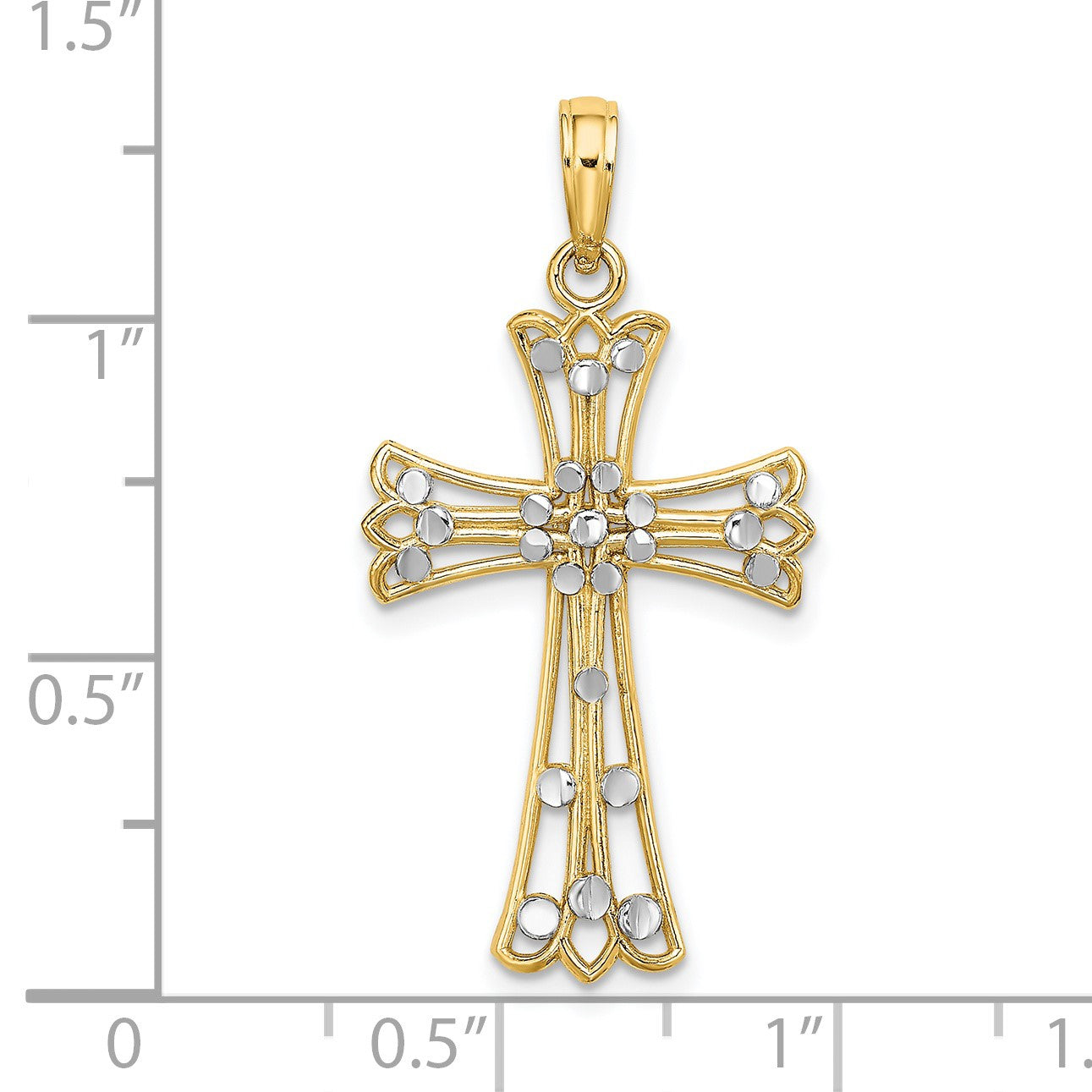 14K and White Rhodium Diamond-cut Cross Charm