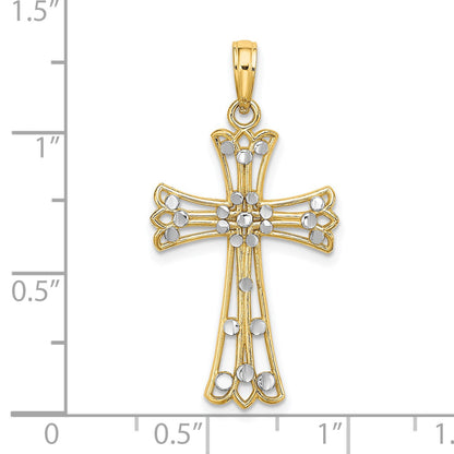 14K and White Rhodium Diamond-cut Cross Charm