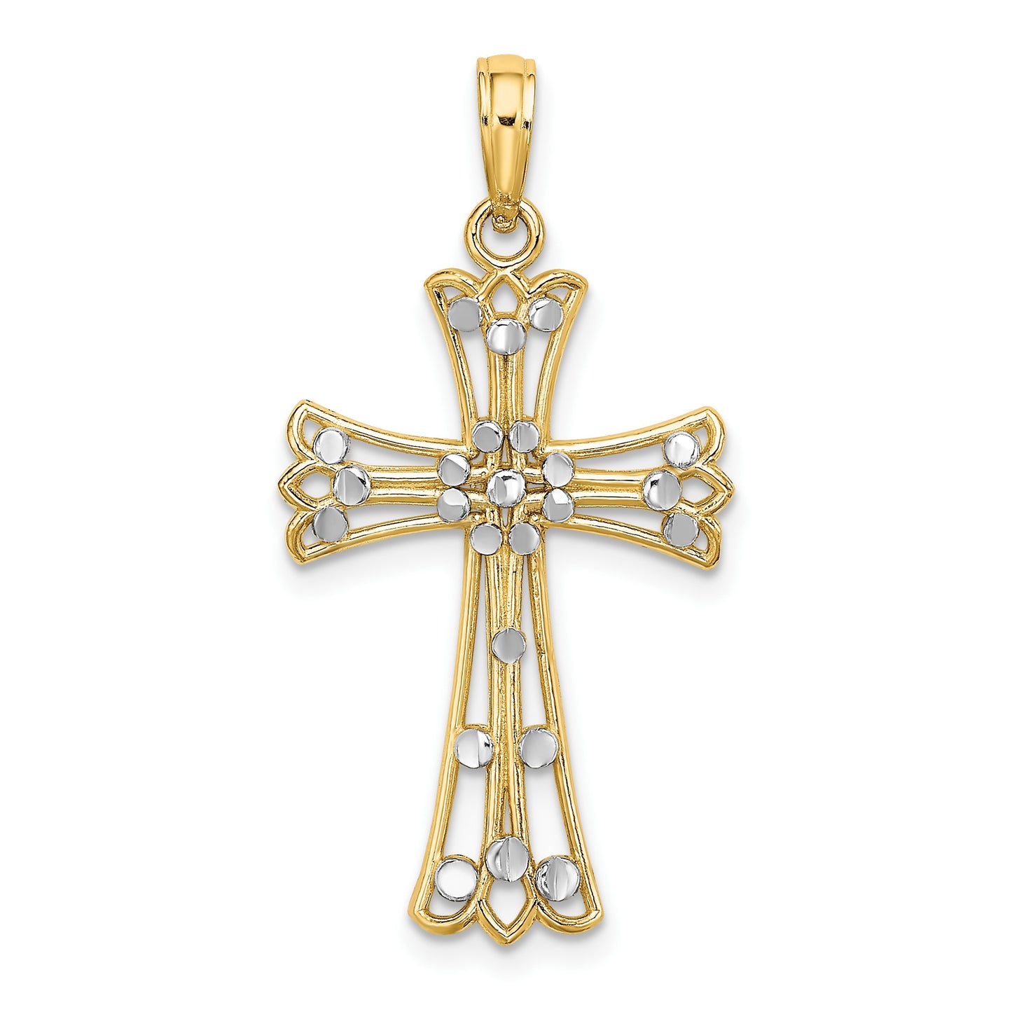 14K and White Rhodium Diamond-cut Cross Charm