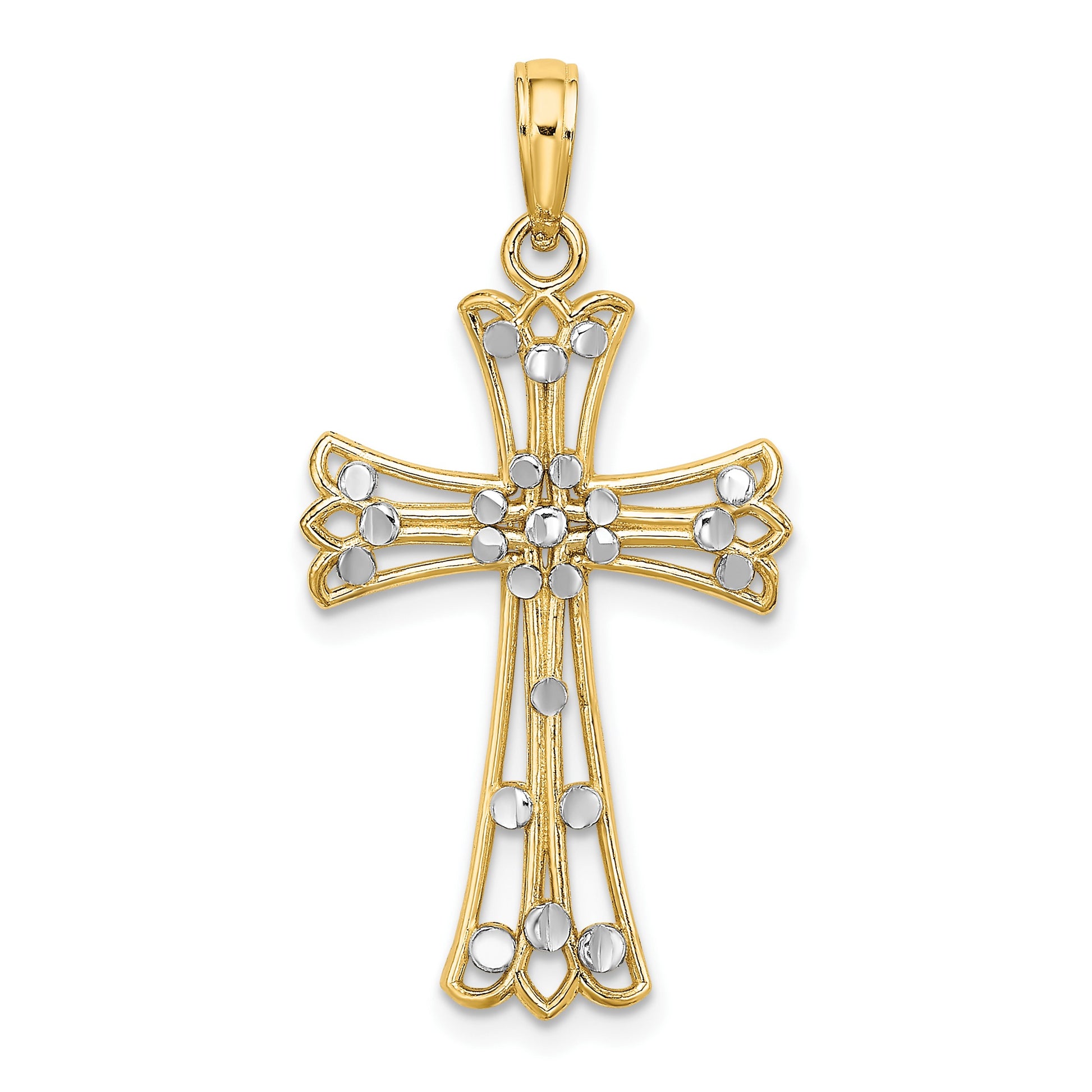 14K and White Rhodium Diamond-cut Cross Charm