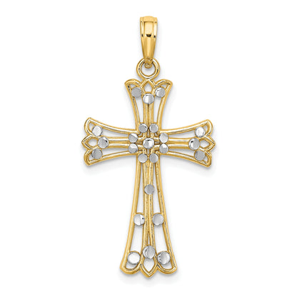 14K and White Rhodium Diamond-cut Cross Charm