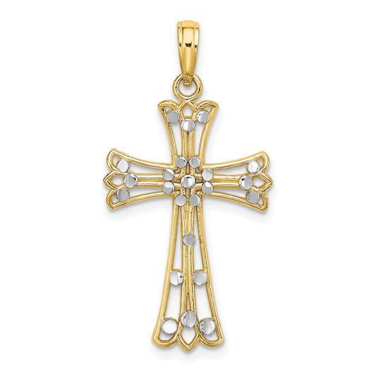 14K and White Rhodium Diamond-cut Cross Charm