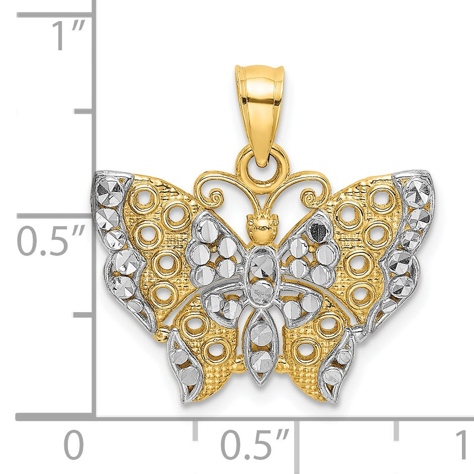 14k and White Rhodium Cut-out Wings Butterfly Pendant