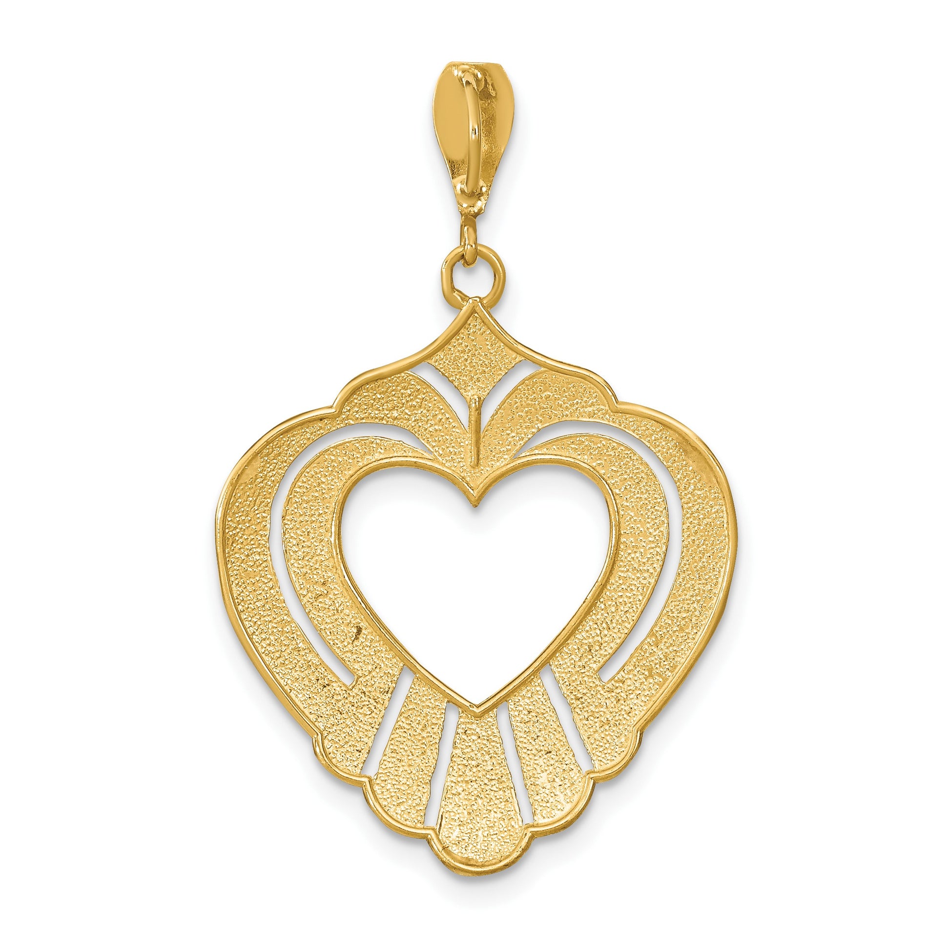 14k and White Rhodium Textured Cut-Out Heart Charm