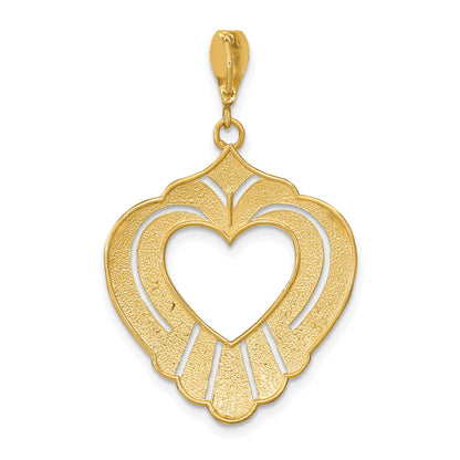 14k and White Rhodium Textured Cut-Out Heart Charm