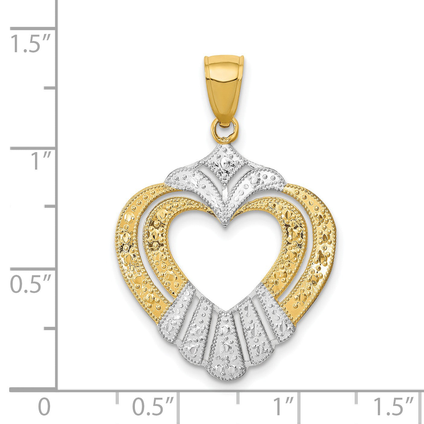 14k and White Rhodium Textured Cut-Out Heart Charm