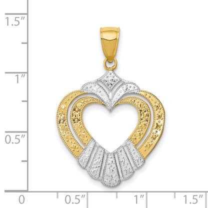14k and White Rhodium Textured Cut-Out Heart Charm