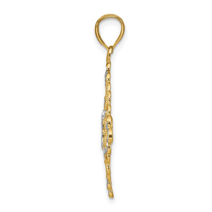 14K and White Rhodium Diamond-cut Filigree Medallion Charm