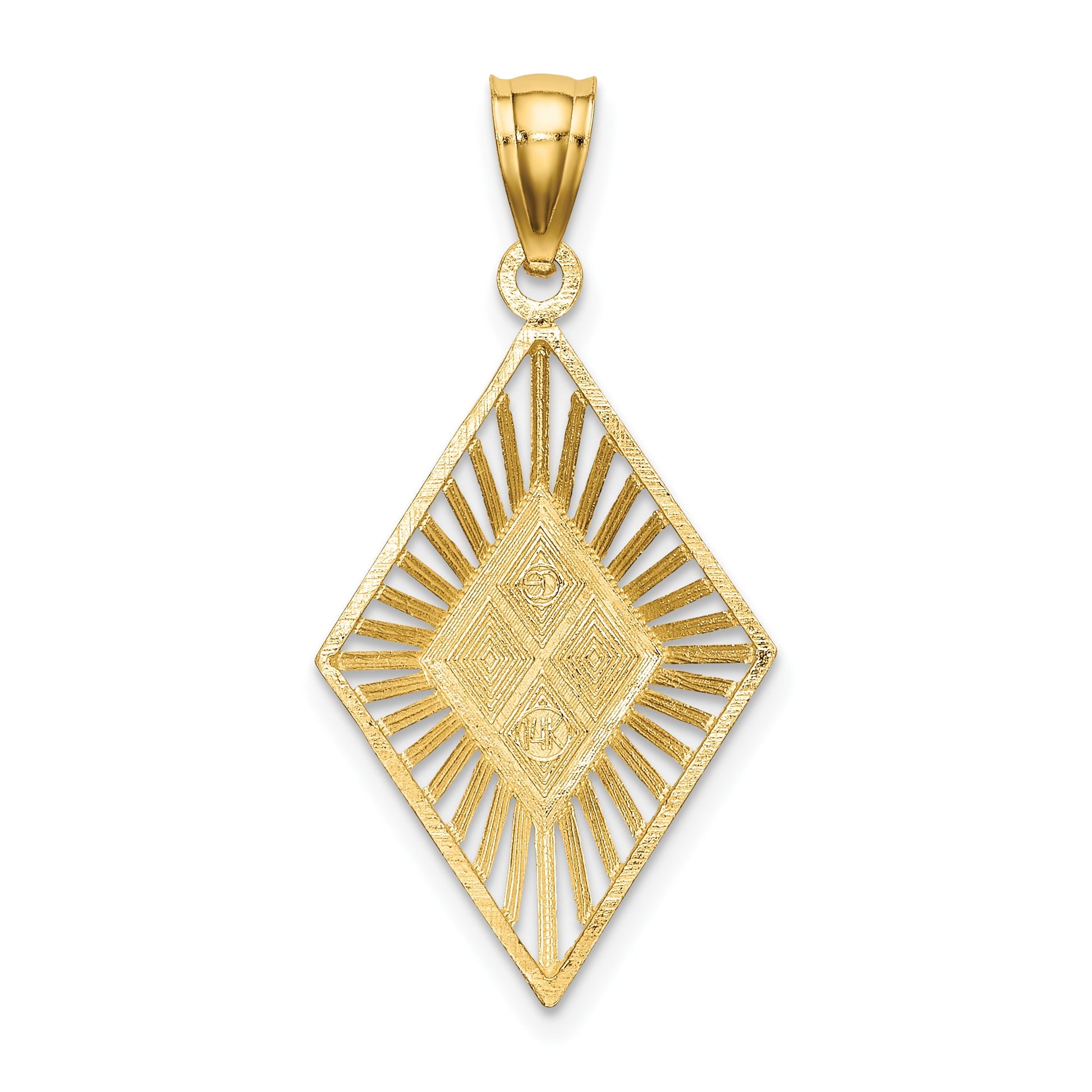 14k and White Rhodium Diamond-cut Diamond-Shape Charm