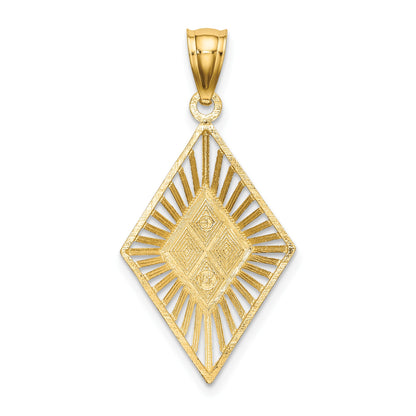 14k and White Rhodium Diamond-cut Diamond-Shape Charm