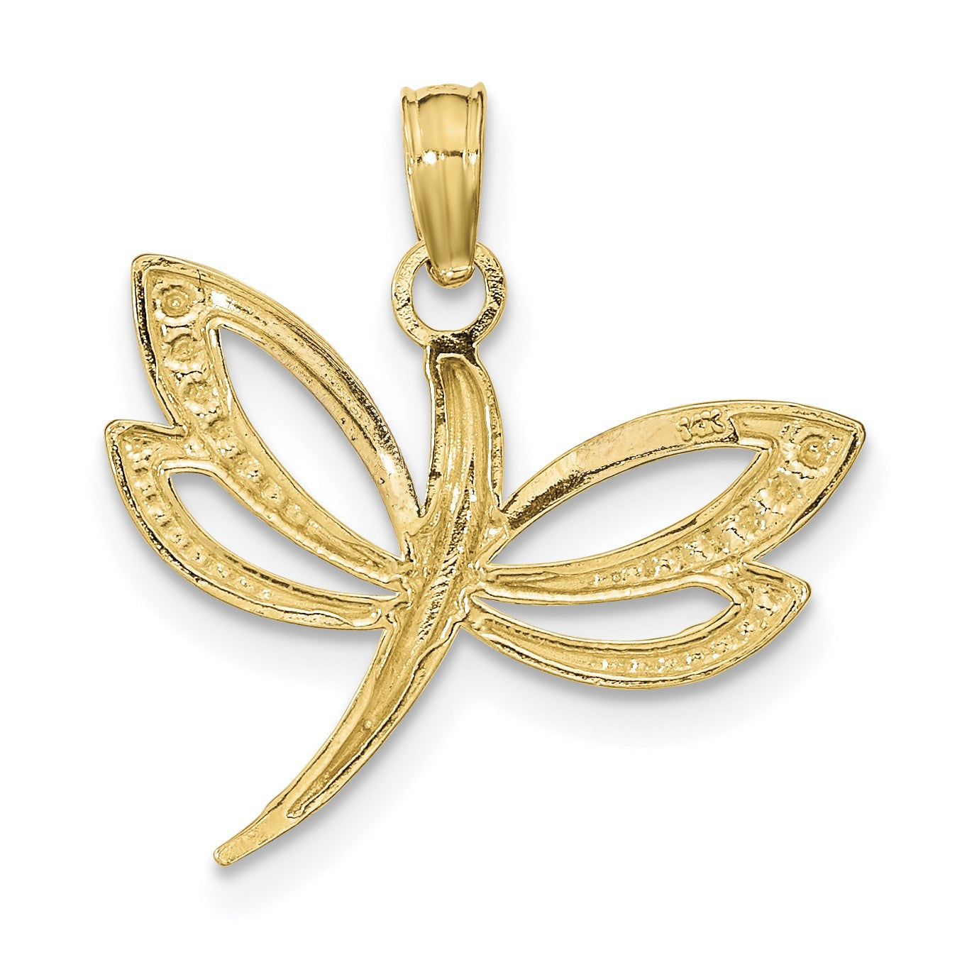 14k and White Rhodium Textured Dragonfly Charm
