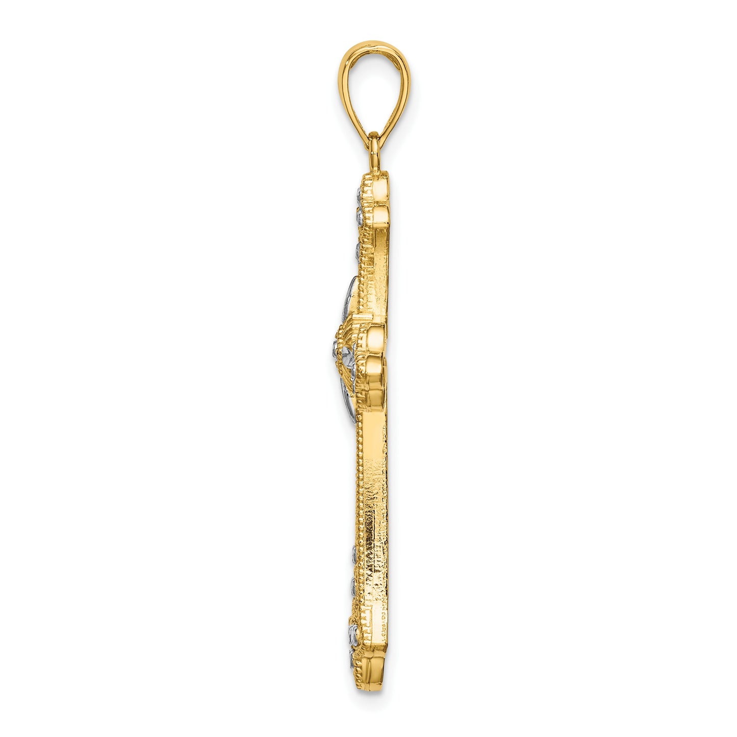 14K with White Rhodium Diamond-cut Edges Cross Charm