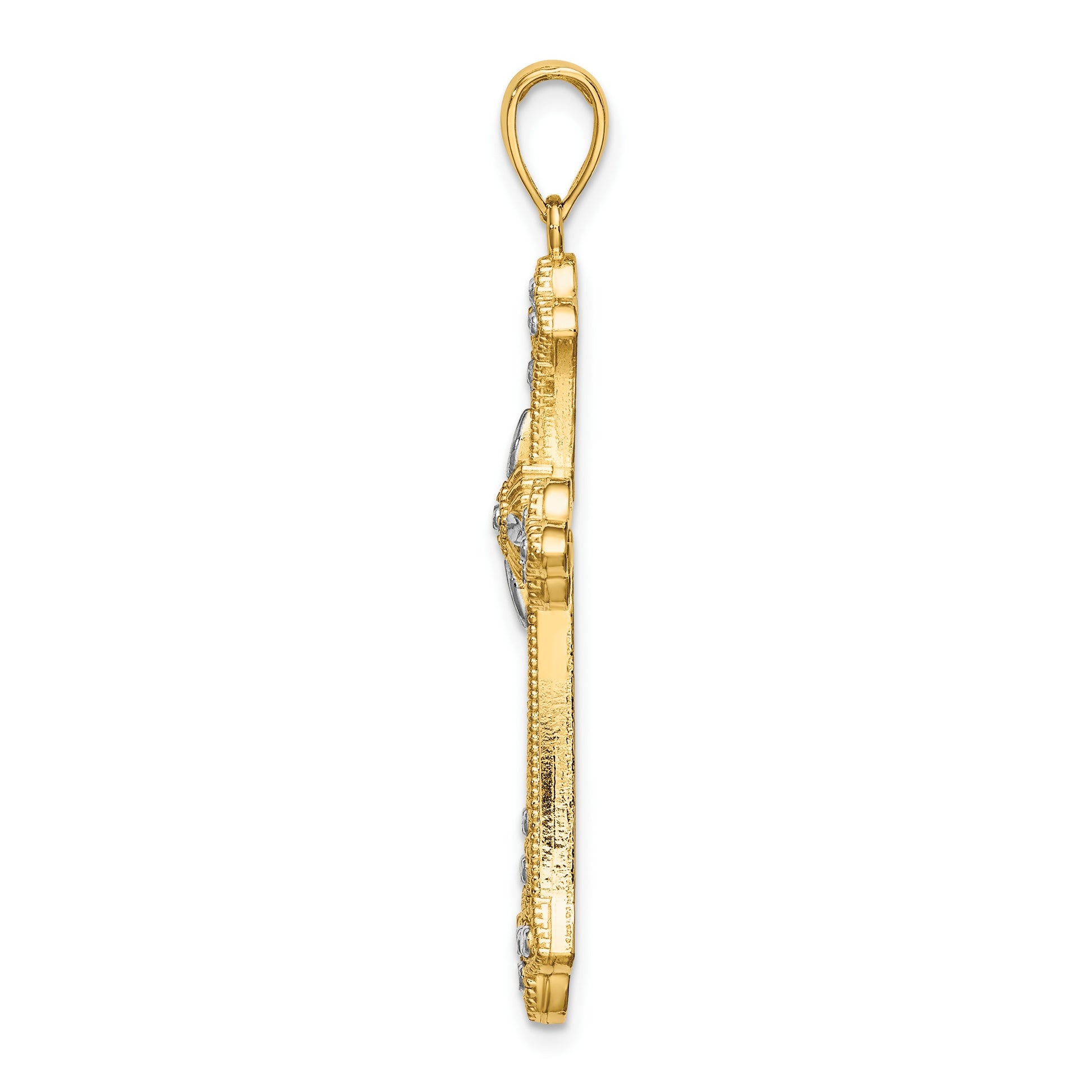 14K with White Rhodium Diamond-cut Edges Cross Charm